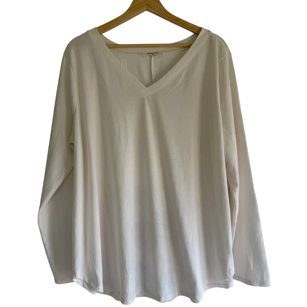 Zenana Women 3X Cream V-Neck Long Sleeve Relaxed Fit Top RT-2106XP Plus Size